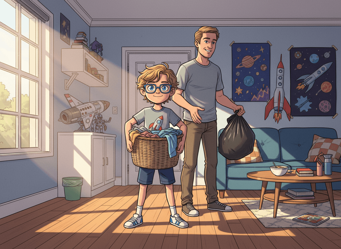 Helping Dad With Chores